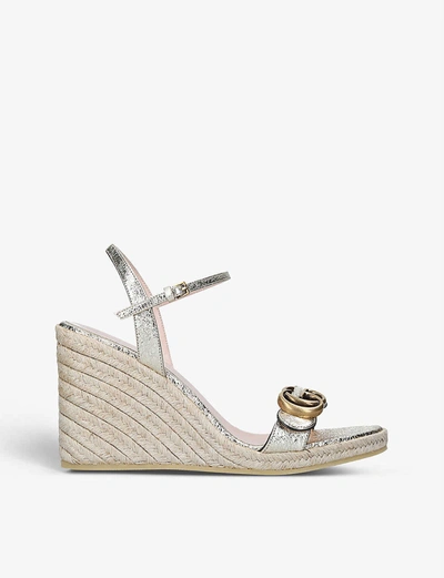 Shop Gucci Aitana Leather Espadrille Wedges In Gold