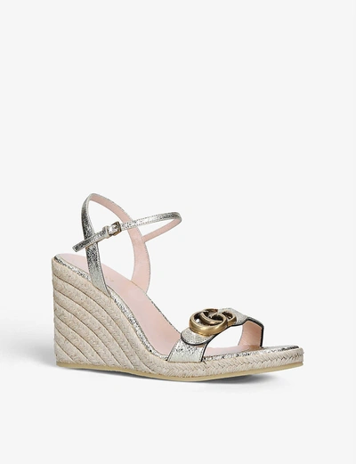 Shop Gucci Aitana Leather Espadrille Wedges In Gold