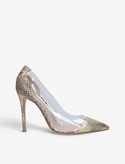 Shop Gianvito Rossi Plexi 105 Metallic Snake-embossed Leather And Pvc Courts