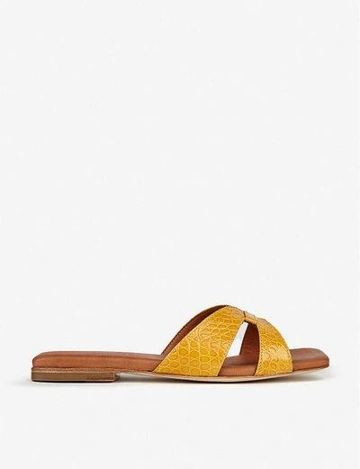 Shop Whistles Tabitha Croc-embossed Leather Sliders In Yellow