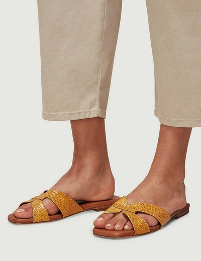Shop Whistles Tabitha Croc-embossed Leather Sliders In Yellow