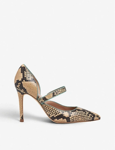 Shop Lk Bennett Florence Picot-trim Snake-print Leather Courts In Yel-yellow