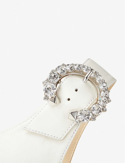 Shop Jimmy Choo Gin Crystal-embellished Leather Flats In Latte