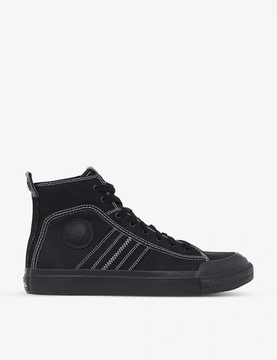 Shop Diesel S-astico Mid-top Cotton Trainers In Black