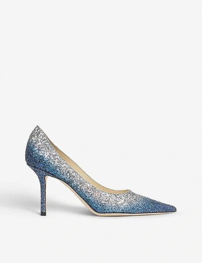 Shop Jimmy Choo Love 85 Glitter Dégradé Courts In Denim/silver