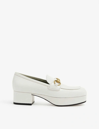 Shop Gucci Houdan Horsebit Leather Platform Loafers In White