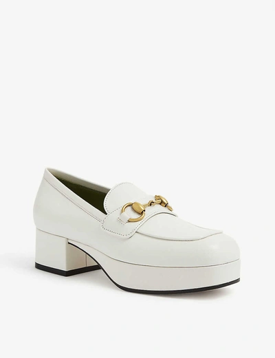 Shop Gucci Houdan Horsebit Leather Platform Loafers In White