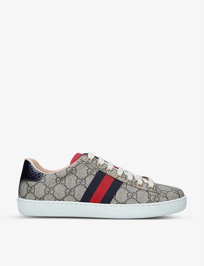 Shop Gucci Womens Beige Comb Women's New Ace Gg Supreme Canvas Trainers