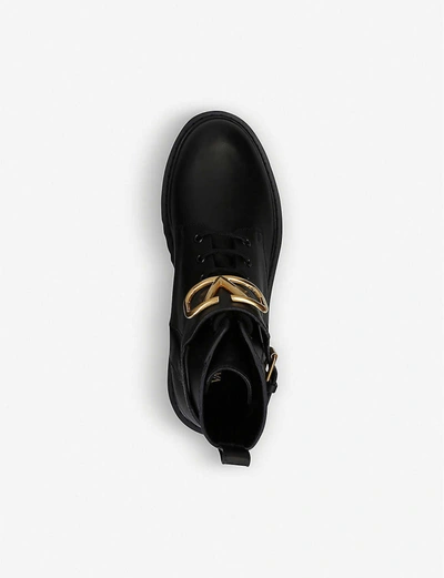 Shop Valentino Logo-plaque Leather Ankle Boots In Black