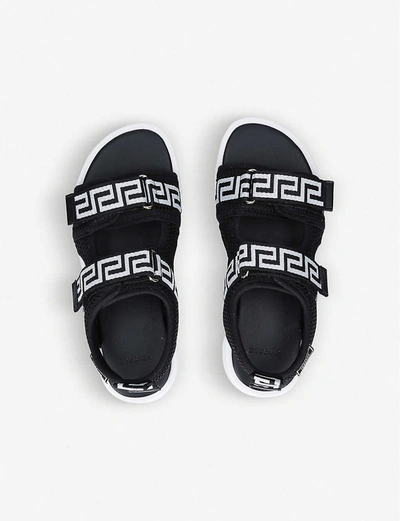 Shop Versace Tractor Greca-print Woven Sandals 8-10 Years In Blk/white