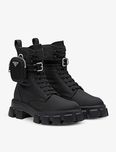 Shop Prada Monolith Recycled-nylon Combat Boots In Black