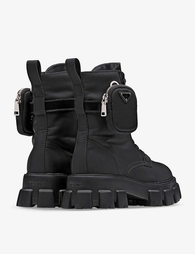 Shop Prada Monolith Recycled-nylon Combat Boots In Black