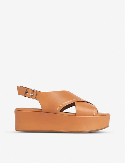 Shop Lk Bennett Sima Flatform Leather Sandals In Bro-tan