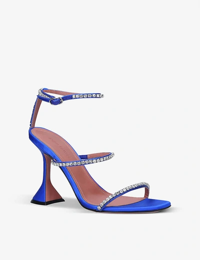 Shop Amina Muaddi Gilda Crystal-embellished Satin Heeled Sandals In Blue