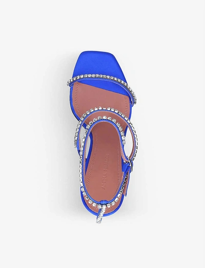 Shop Amina Muaddi Gilda Crystal-embellished Satin Heeled Sandals In Blue