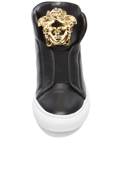 Shop Versace Medusa Head Laceless Leather Sneakers In Black & Gold