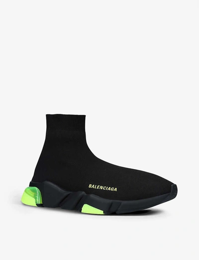 Shop Balenciaga Mens Blk/other Men's Speed Clear-sole Stretch-knit Mid-top Trainers 7