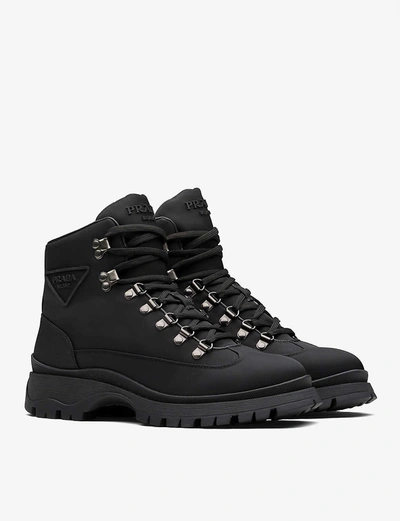 Shop Prada Brixxen Recycled Nylon Lace-up Boots In Black