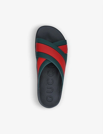 Shop Gucci Men's Black/comb Web Stripe Rubber Sliders
