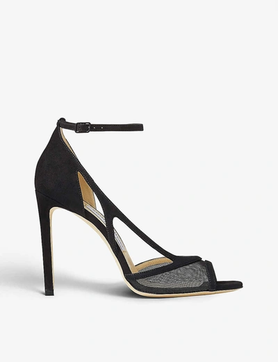 Shop Jimmy Choo Liu 100 Mesh-panelled Suede Stiletto Heels