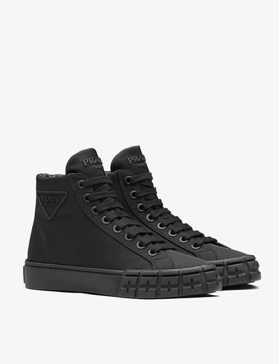 Shop Prada Wheel High-top Recycled-nylon Trainers In Black