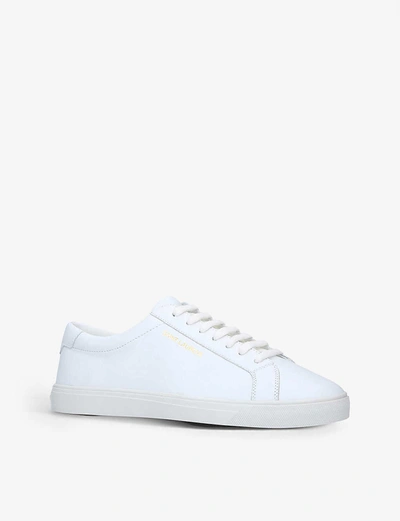 SAINT LAURENT SAINT LAURENT WOMENS WHITE ANDY LOGO-PRINT LEATHER TRAINERS 40564530
