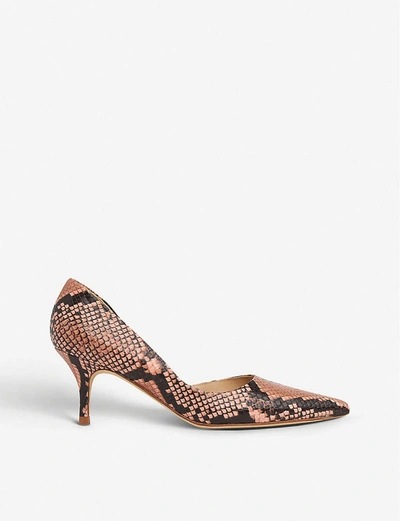Shop Lk Bennett Hazel D'orsay Snakeskin-print Leather Courts In Pin-candy