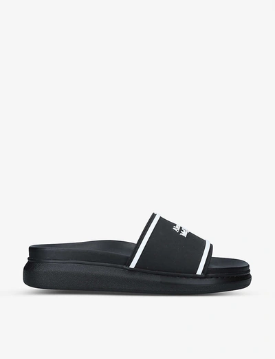 Shop Alexander Mcqueen Men's Blk/white Show Logo-print Rubber Sliders