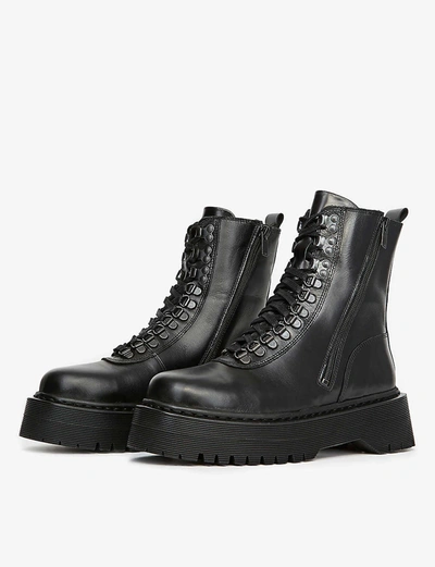 Shop The Kooples Lace-up Leather Boots In Bla01
