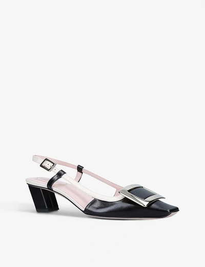 Shop Roger Vivier Belle Vivier Leather Slingback Courts In Blk/white