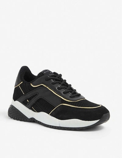 Shop Claudie Pierlot Affinity Graphic-print Leather And Mesh Trainers In Black