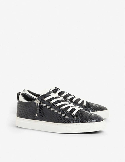 Shop Dune Womens Navy Rept Print Leather Elicia Zipped Leather Low-top Trainers 3