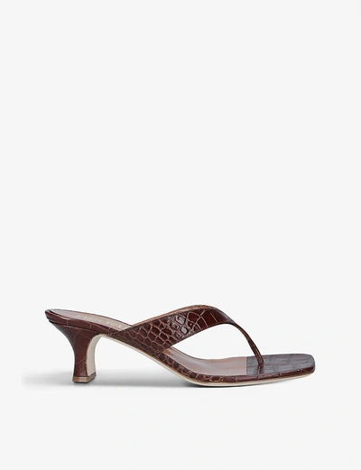 Shop Paris Texas Infradito Crocodile-embossed Leather Heeled Sandals In Brown