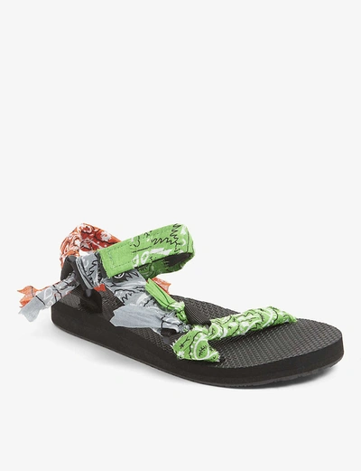 Shop Arizona Love Trekky Bandana-print Woven Sandals In Green+mix