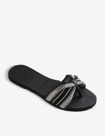 Shop Havaianas You Saint Tropez Rubber And Grosgrain Sliders In Black