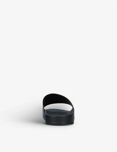 Shop Giuseppe Zanotti Logo-embellished Croc-embossed Patent-leather Sliders In Black