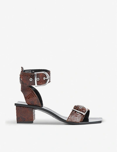 Shop The Kooples Snake-embossed Leather Heeled Sandals