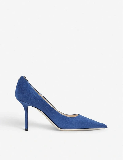 Shop Jimmy Choo Love 85 Logo-embellished Suede Courts In Denim