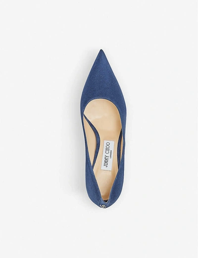 Shop Jimmy Choo Love 85 Logo-embellished Suede Courts In Denim