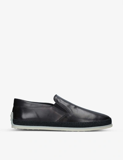 Shop Tod's Raffia-midsole Leather Skate Shoes In Black