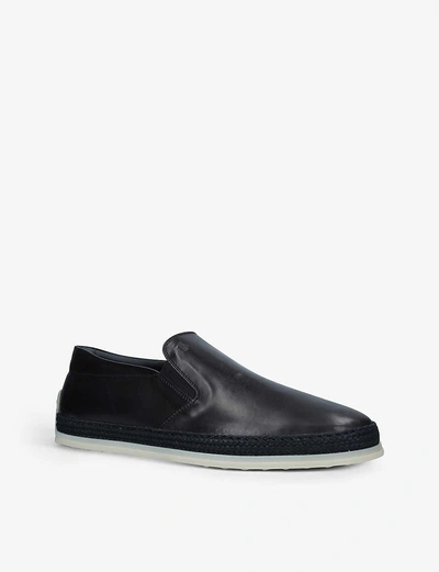 Shop Tod's Raffia-midsole Leather Skate Shoes In Black