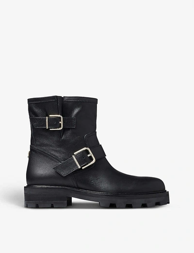 Jimmy Choo Youth Ii Buckled Shearling-lined Leather Ankle Boots In Black
