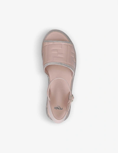 Shop Fendi Logo-embossed Open-toe Leather Espadrilles In Pale+pink