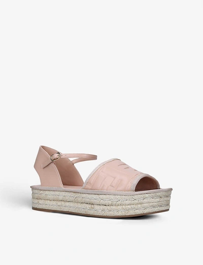 Shop Fendi Logo-embossed Open-toe Leather Espadrilles In Pale+pink