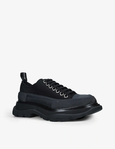 Alexander Mcqueen Black Canvas Tread Slick Platform Low Sneakers In Black