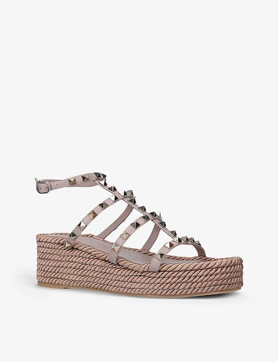 Shop Valentino Rockstud Leather Flatform Sandals In Blush