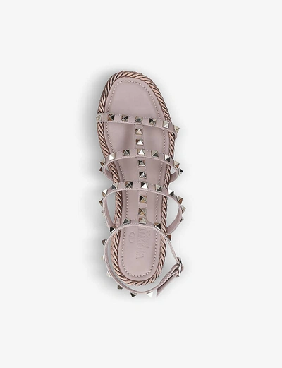 Shop Valentino Rockstud Leather Flatform Sandals In Blush