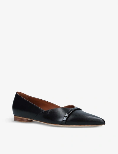 Shop Malone Souliers Colette Pointed-toe Leather Ballet Flats In Black