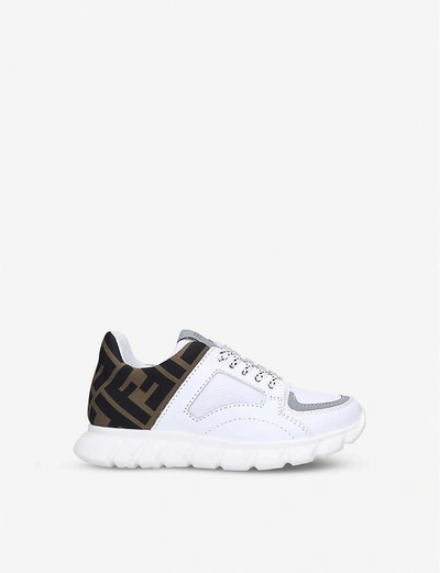 Shop Fendi Boys White Kids Pump Logo-embellished Leather And Woven Trainers 6-7 Years 12