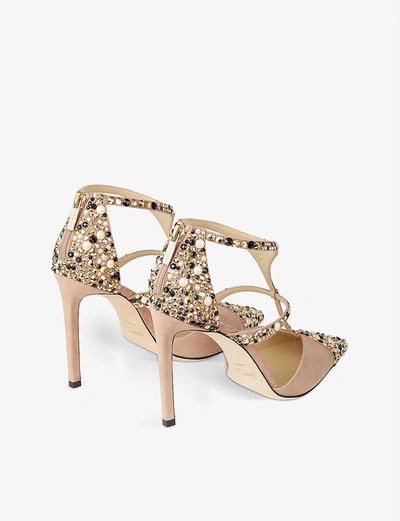 Shop Jimmy Choo Saoni 100 Suede Crystal And Pearl Embellished Pumps In Ballet+pink/crystal